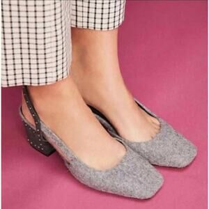 NWT Farylrobin Felted Gray Wool Studded Slingback Heels - Size 8